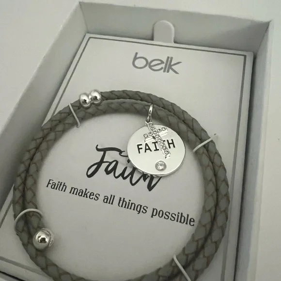 Gray Braided Bracelet with Cross Charm - Picture 3 of 3